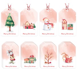 48 Pcs Whimsical Watercolor Christmas Gift Tags with String – 8 Cute Storybook Designs Merry Christmas Gift Name Tags 3.15×1.96 Inch Holiday Gift Tags for Presents,DIY Craft Wrapping & Decorations