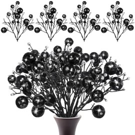 24 Pieces Christmas Glitter Berries Stems 10 Inch Christmas Berry Picks Artificial Glittered Berries Ornaments Floral Stems for Christmas Tree, Home Wreath, Party Decoration (Black)