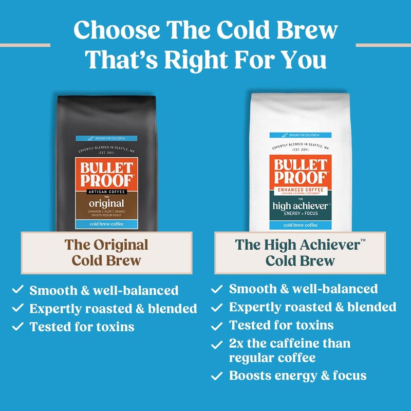 Bulletproof Original Cold Brew Coffee, Medium Roast Coarse Ground, Clean