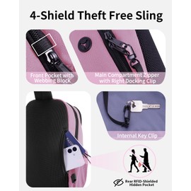 ECOHUB RFID Sling Crossbody Bags, Anti-Theft Cross Body Shoulder Travel Bag with Sturdy SBS Zippers, Water Resistant Hiking Casual Daypack for Women Men (Pink)