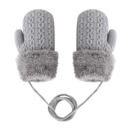 Children's double knitted gloves, mittens made of wool, plush winter for children 1-4 years. - gray