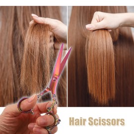 VOCOSTE Hair Scissors Hair Cutting Scissors Professional Hairdressing Scissors Stainless Steel Razor 6.5" Length Cherry