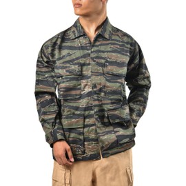 BACKBONE Mens Army Military Battle Dress Uniform BDU Shirt Camo Top Jacket (Tiger Stripe Camo,Size XL)