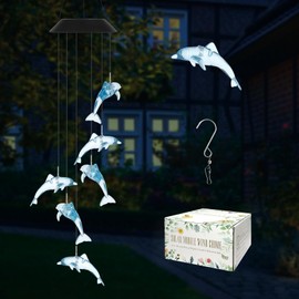 Roying Solar Hummingbird Wind Chimes-Hanging Solar Lights for Outside with USB Charging,Dolphin Color Changing Lights for Indoor and Outdoor Decor,Gift for Mom,Dad,Grandma,Friends and Birthday
