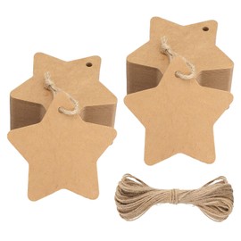 Pack of 100 Christmas Gift Tags, Star Kraft Paper Labels, Christmas Tags, Brown Pendant Christmas with Jute String, Small Christmas Pendant for Decoration