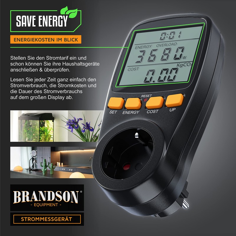 Brandson Power Consumption Meter Socket, Power Meter Socket, Energy Cost
