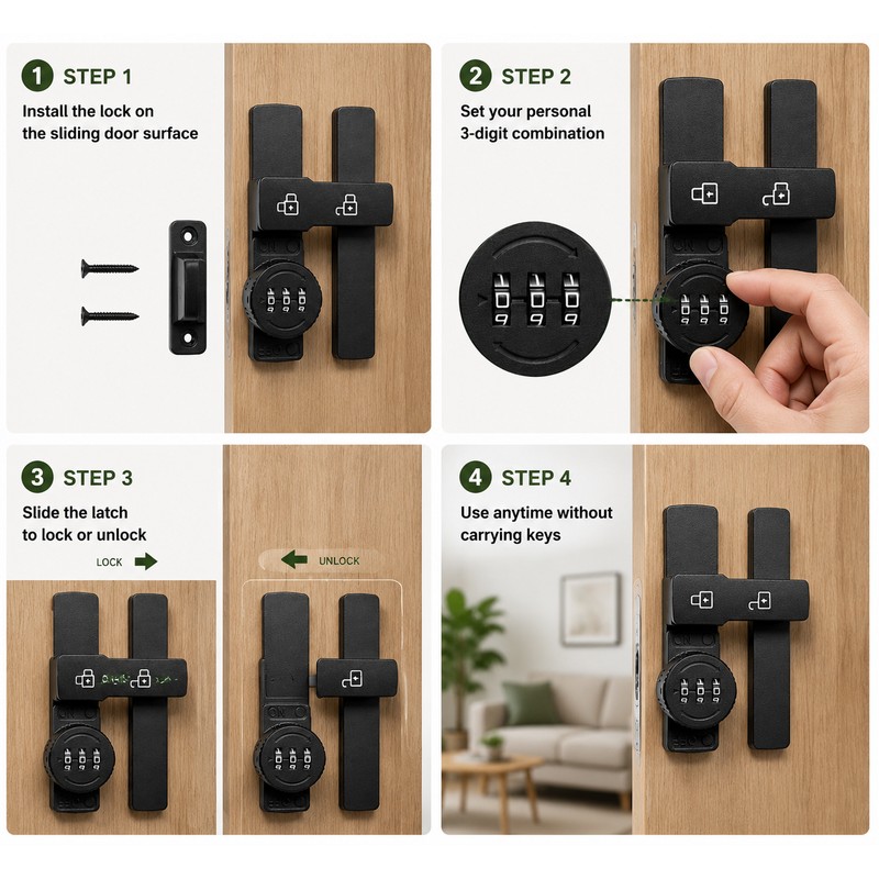 Keyless Sliding Barn Door Lock with 3-Digit Combination – Heavy