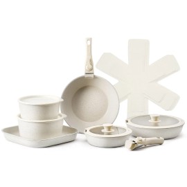 White 17-Piece Nonstick Cookware Set with Detachable Handle Space-Saving Induction for Kitchen & RV CookingQuantity of Cookware: 6, color: White-Detachable Handle Color