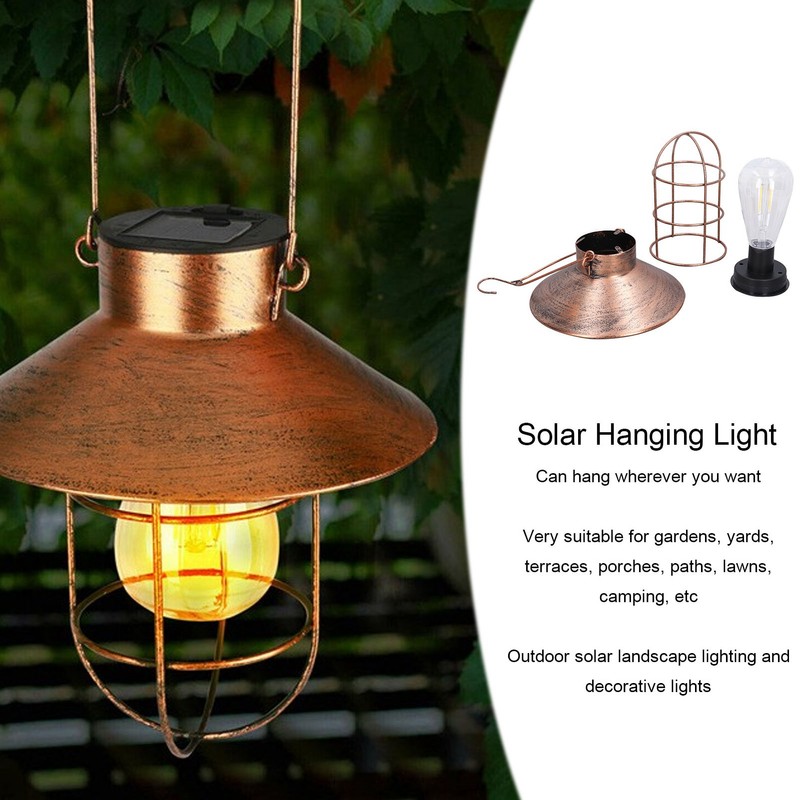 Solar Hanging Light Decorative Iron Frame LED Outdoor Retro Lantern
