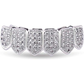 canjoyn 18K Gold Plated Iced Out CZ Zircon Lower Bottom Grillz for Teeth with 2 Extra Molding Bars Hip Hop
