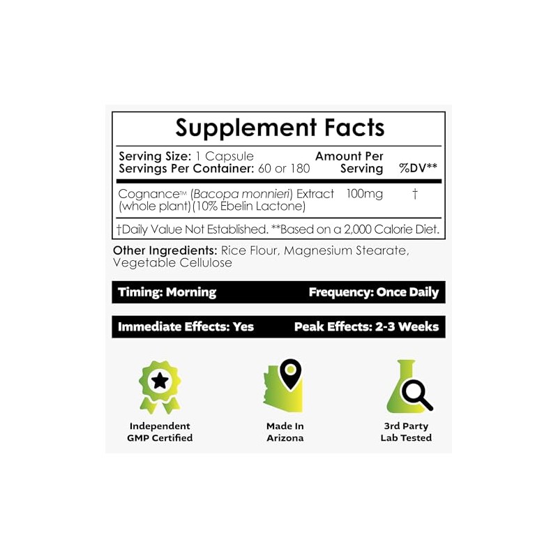 Nootropics Depot Cápsulas De Bacopa Mejoradas De Cognance 100Mg 10