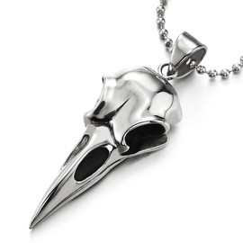 COOLSTEELANDBEYOND Stainless Steel Mens Womens Eagle Bird Skull Pendant Necklace with 30 Inches Ball Chain, Polished(CA)