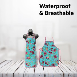 SUL PVC Apron for Women, Chefs Apron, Adjustable Wipeable Waterproof aprons for Dishwashing Men Women Perfect for Kitchen Cooking Butcher Dog Grooming Cleaning fish BBQ Coffee House (Blue Rose)