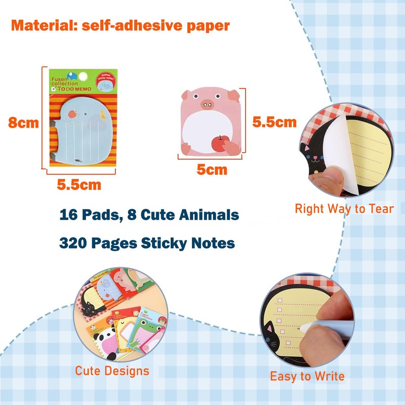 SILHOL Cute Sticky Notes, 16 Pack 320 Sheets Kawaii Cartoon