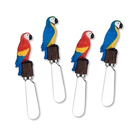 UPware 4-Piece Hand Painted Resin Handle with Stainless Steel Blade Cheese Spreader Butter Spreader knives (Parrots)