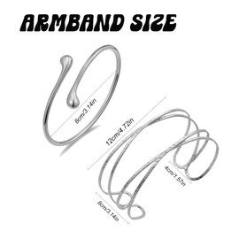 DINGFENG 2 Pcs Upper Arm Cuff Bracelet for Girls Women, Adjustable Upper Arm Bracelet, Open Armlets, Minimalist Punk Simple Coil Bangle, for Women and Girls（sliver