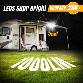 RV Outdoor Lights 208 LED High Brightness Solar-Powered Waterproof Motion Sensor with Remote, 6000mAh Exterior Lighting for RV Camper Porch, Camping Trailers - Solar Light for RV Clip-On Design