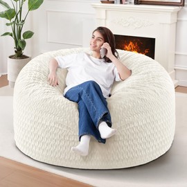 HABUTWAY 3FT Bean Bag Chair,Giant Bean Bag Chairs for Adults,Big Bean Bags with Memory Foam Filled, Large Beanbag Chairs with Chevron Plush Cover-White