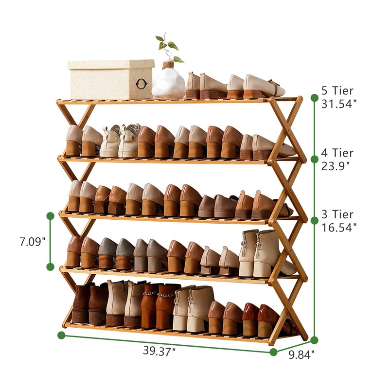 Choclaif Free Standing Shoe Racks for Closet, Shoe Shelf Bamboo