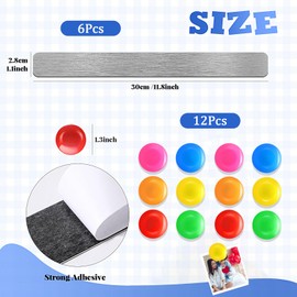 Wovnet 18 Pcs Magnetic Bulletin Board Strips Frameless Stainless Iron Board Strip with Colorful Magnet Self Adhesive Memo Strip for for Office Home Wall Photo (Silver)