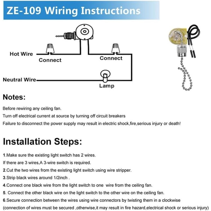 Ceiling Fan Light Switch Zing Ear Pull Chain Switch ZE-109