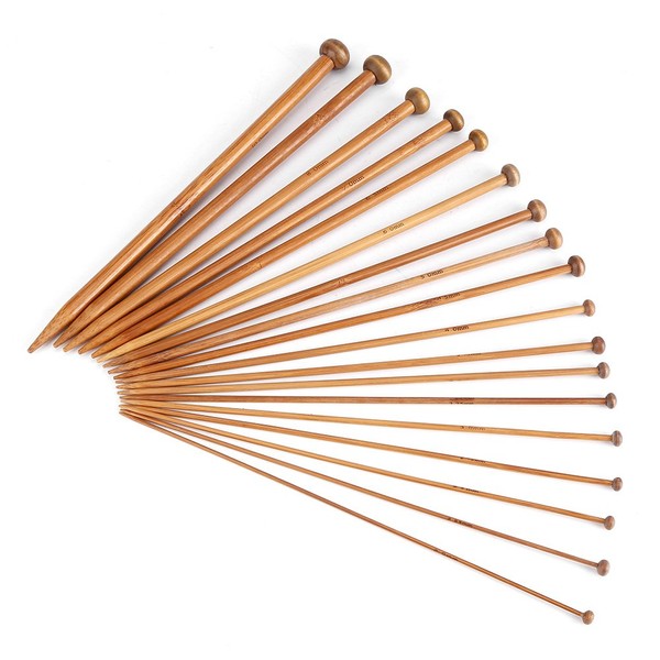 Juego de agujas de tejer de bambú de 36 piezas, agujas de tejer carbonizadas de punta única con 18 tamaños de 2,0 mm a 10,0 mm