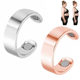 ShengQiu 2PCS Magn/etic Rings for Women Men,Mag/netic Rings,Adjustable Ma/netic Ring,Stainless Steel Anxiety Ring,Smart Ring,Promotes Restful Slu/mber(Rose Gold&Silver)
