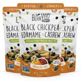 BeanVIVO Plant Based Protein Snacks - Habanero BBQ Flavor with Dried Edamame, Roasted Cashew and Chickpeas - Non-GMO Crunchy Salad Toppers - High-Protein and Rich in Fiber - 3Pack (4.5 oz Each Pouch)