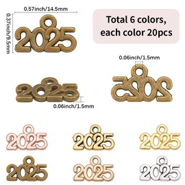 SUNNYCLUE 1 Box 120Pcs 6 Colors 2025 Charms Gold Graduation Year Charm Alloy Silver Number Graduation Hat Tassel Hanging Ornament Pendants for Necklaces Earrings Bracelets Jewellery Making Accessories