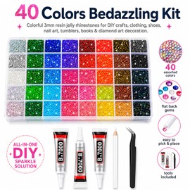 40000 Pcs 40 Colors Resin Jelly Rhinestones for Bedazzling Kit,3 mm Resin Flat Back Gems in 40 Grid Organizer Box for Bedazzling, Diamond Art, Clothing, Shoes and Craft Projects (40000)