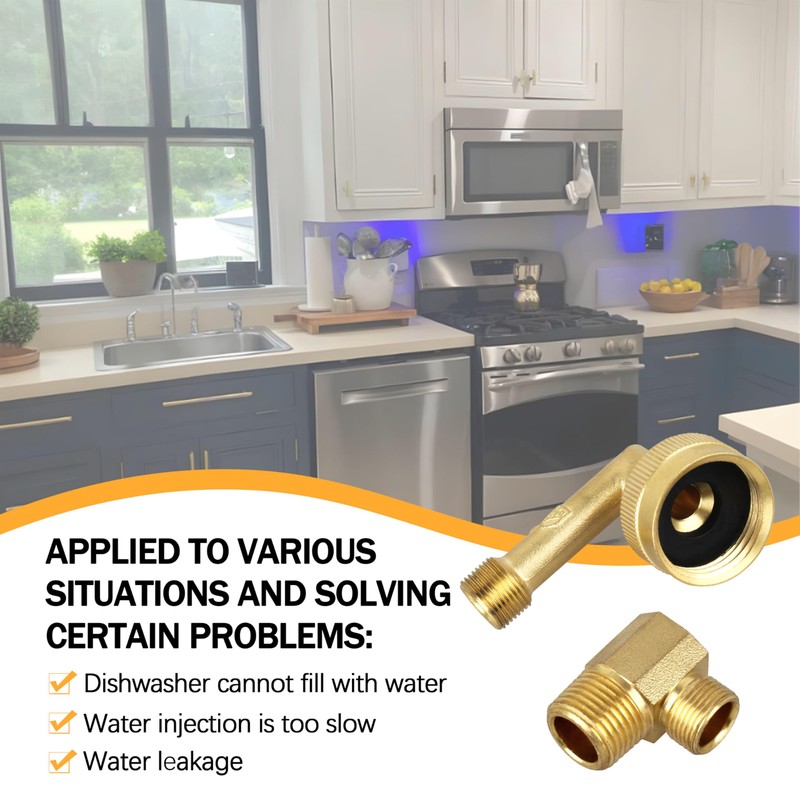 Brass Dishwasher Swivel Elbow 3/4 to 3/8 hose adapter with