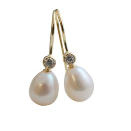 Süßwasserperlen und Zirkonia Ohrhänger aus Sterlingsilber - Handgefertigte Ohrringe für Frauen Damen (Vergoldet)