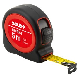 SOLA Protect Tape Measure 5 m / 19 mm – Robust Tape Measure with Belt Clip – Steel Tape Painted Yellow with mm Scale – Accuracy Class II – Roll Meter with Movable End Hook – Length 3 m, 5 m, 8 m