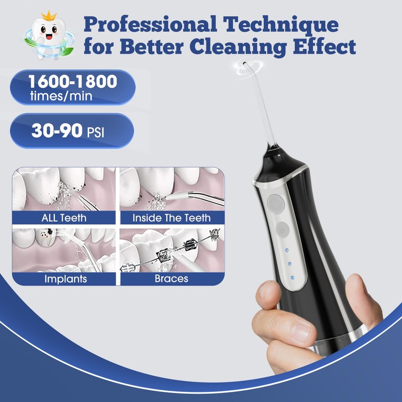 Water Flosser Cordless, 3 Modes 5 Tips, 300ml Tank