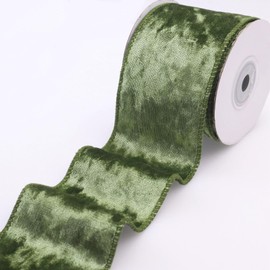 Moss Green Velvet Ribbon Velvet Wired Ribbon 2.5Inch Wide 5Yards Velvet Fabric Ribbon Trim Single Face Spool Satin Velvet Ribbons for Gift Wrapping Bow Making Christmas Decoration