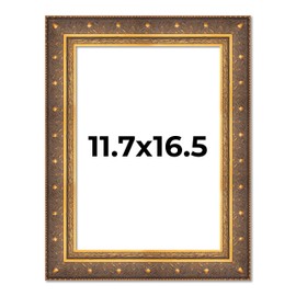 A3 11.7x16.5 Frame Gold Ornate Beaded Vintage Floral Solid Wood Picture Frame | 2.5 Inch Wide Moulding | 0.875 Inches Deep | UV Acrylic Plexiglass, Foam Board Backing & Hanging Hardware Included