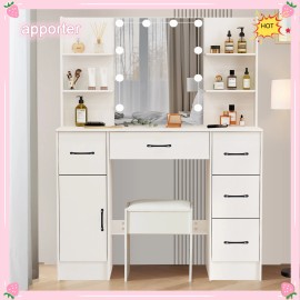 Yamissi 10 Light Bulbs LED Mirror For Modern White Makeup Vanity Dresser Table Desk USA