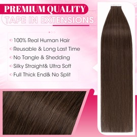 MY-LADY Human Hair Tape in Extensions - 20pcs Invisible Seamless Remy Real Hair Straight #4 Medium Brown - 14 Inch 40g