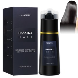 HASAIKA Black Hair Shampoo Dye, Black Hair Dye, Natural Black Shampoo for Men and Women, Long Lasting Shampoo 200 ml (Black)