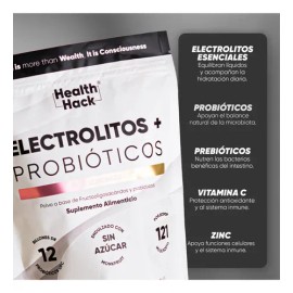 Electrolitos + Probióticos en Polvo para Agua, Hidratación con 12 Billones UFC, Sodio, Potasio, Magnesio, Calcio, Zinc, Prebióticos Sin Azúcar, Sabor 