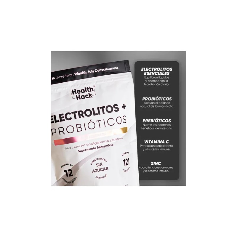 Electrolitos + Probióticos en Polvo para Agua, Hidratación con 12