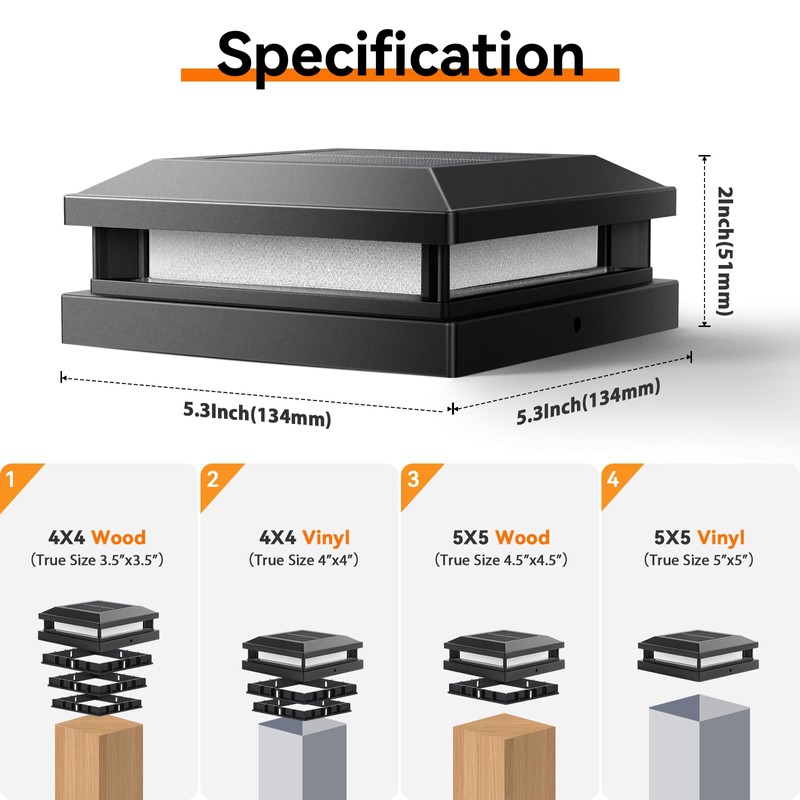 Solar Light Outdoor 4 Packs, Waterproof Solar Powered Post Cap