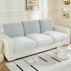 WEYOND Large Backrest Cushion Covers Super Stretch Backrest Covers for 3 Cushion Couch Sofa, Couch Back Cushion Covers Featuring with Chenille Yarn (Softer Version, 3PC, Light Grey)