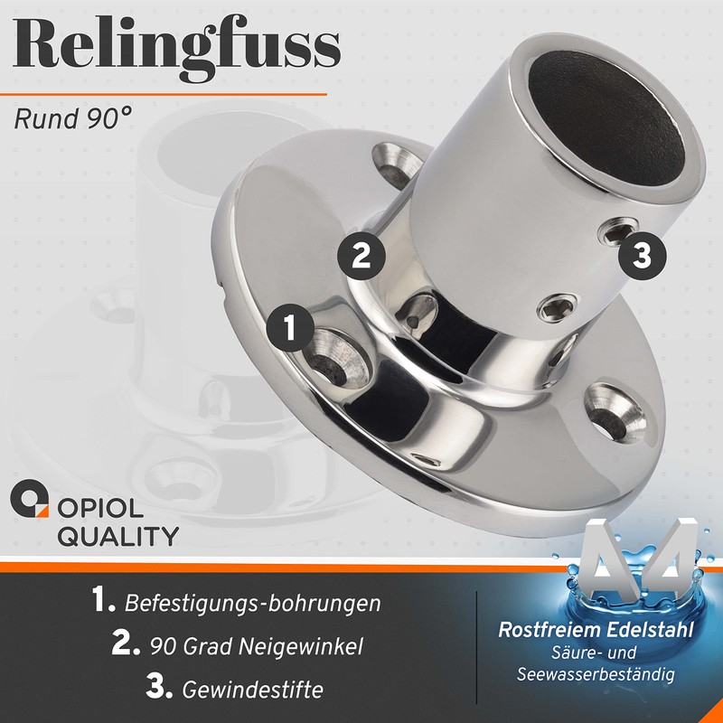 OPIOL QUALITY® Railing Foot Round 90° for Pipe 25 mm