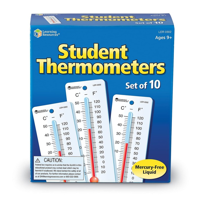 Learning Resources Student Thermometers, Classroom Supplies, Homeschool, Set of 10,