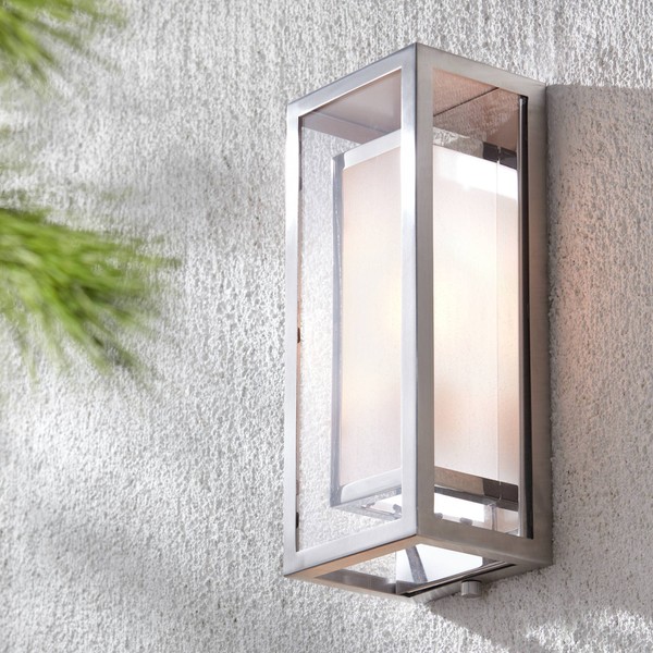 Possini Euro Design Double Box Modern Industrial Outdoor Wall Light Fixture Chrome 15 1/2" Clear Glass for Exterior Barn Deck House Porch Yard Patio Outside Garage Front Door Garden Home Roof Lawn
