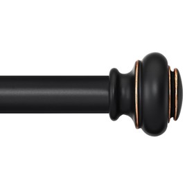 SIMEWIN Heavy Duty Curtain Rods for Windows 48 to 84 Inches, Black Curtain Rods for Bedroom, Living Room, Patio, Kitchen, Adjustable with Classic Finials, Black with Gold Finishing