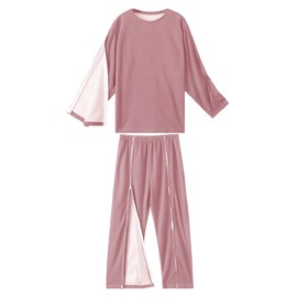 Siomlana Bedridden Patient Clothing,Disability Clothing with Full Opening on Both Sides,Patient Clothes,Suitable for Paralyzed Elderly,Post Surgery Dialysis,Fracture Patients(Women,Pink,XL)