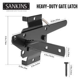 SANKINS Self-Locking Gate Latch Heavy Duty for Wooden Fence, Post Mount Automatic Gravity Lever for PVC Fence Gate Lock Hardware with Fasteners for Secure Pool, Yard, Garden, Steel, Black