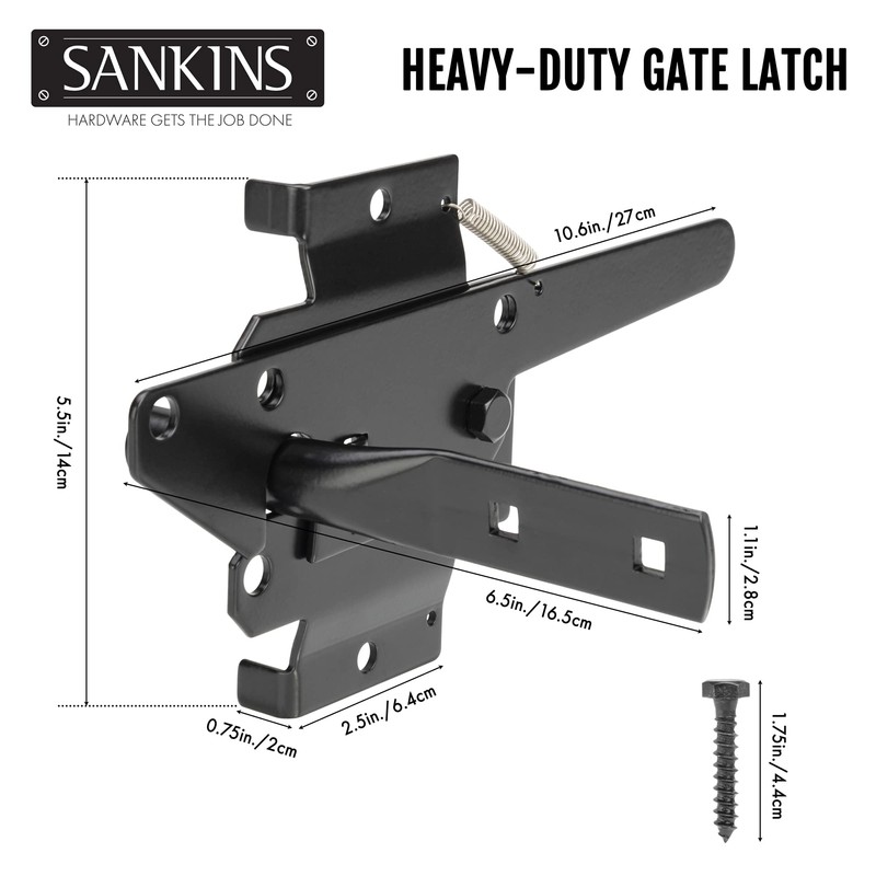 SANKINS Self-Locking Gate Latch Heavy Duty for Wooden Fence, Post